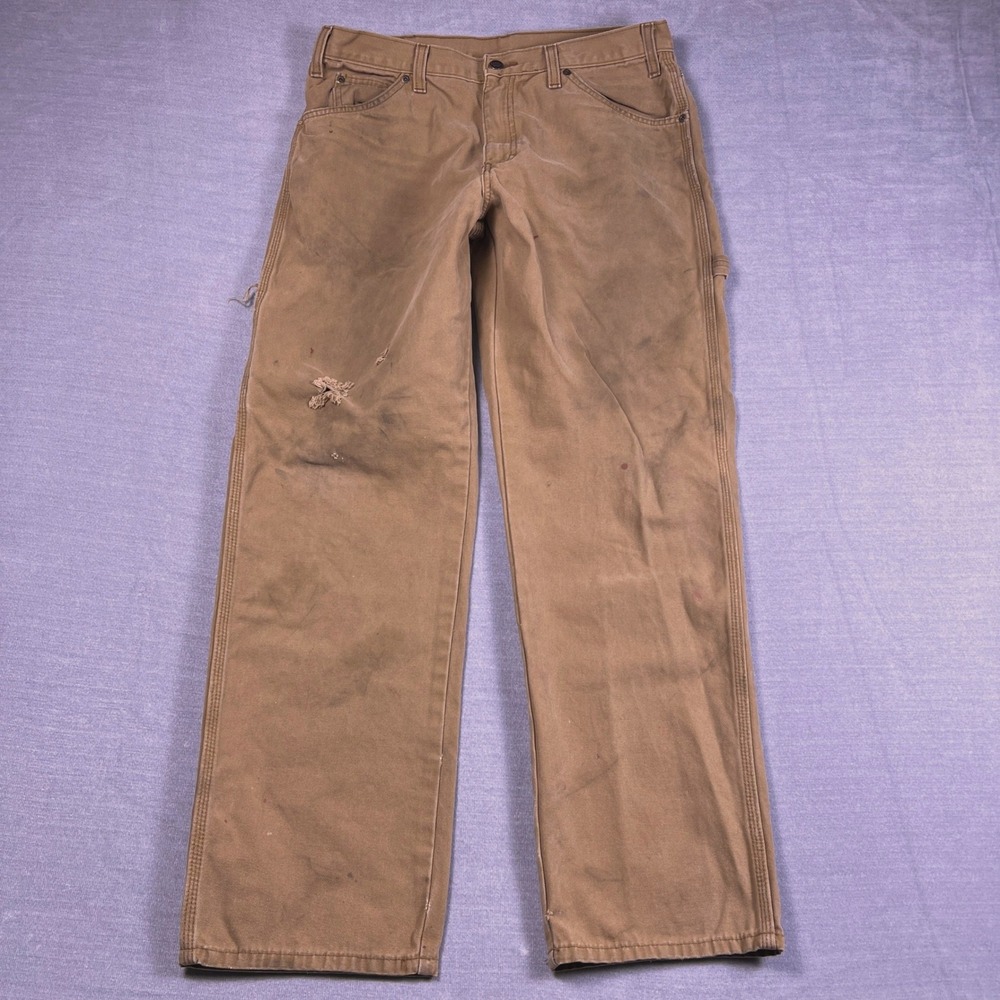 Dickies Duck Canvas Relaxed Fit Mid Rise Carpenter Pants Mens 34x32 Brown Cotton